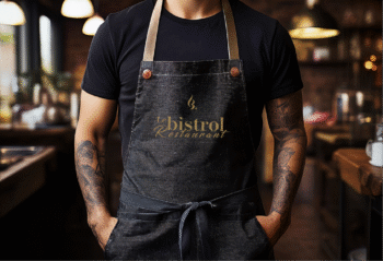 Tablier cuisinier personnalisé reflétant l'élégance d'un bistro gastronomique premium