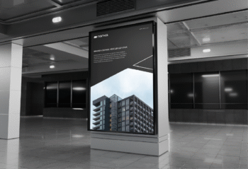 Panneau marketing d’architecte conçu pour valoriser des projets avec une communication visuelle impactante
