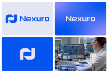 Logo moderne et minimaliste pour laboratoire médical Nexuro, identité visuelle scientifique et fiable conçue par un studio de design à Obernai près de Sélestat