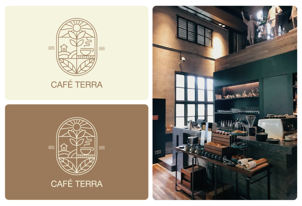Logo chaleureux et organique pour café artisanal, création d’identité visuelle par un studio graphique en Alsace