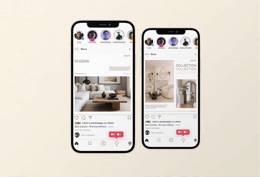 visuels Instagram, Facebook et Linkedin pour décorateur d'intérieur et architecte