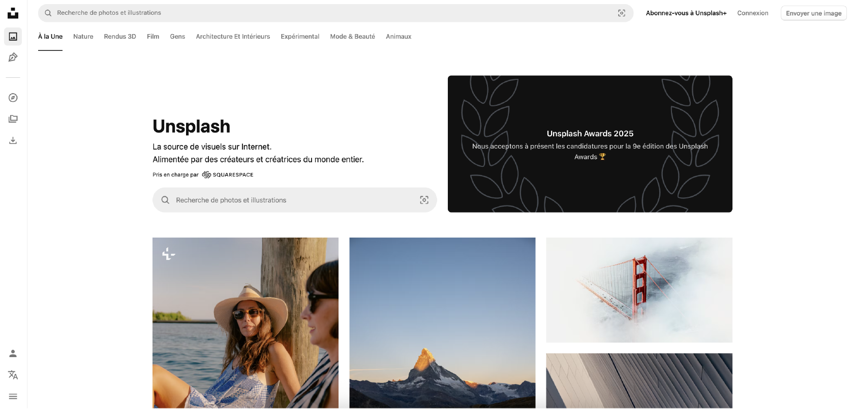 Interface du site Unsplash pour télécharger des photos gratuites