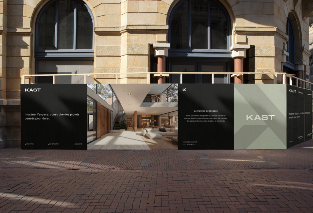 Panneau publicitaire cabinet architecture haut de gamme valorisant un savoir-faire contemporain