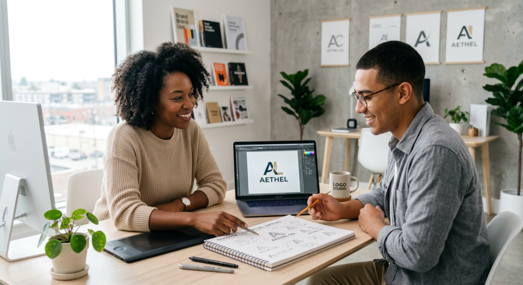 Graphiste en consultation pour création de logo et identité visuelle sur mesure