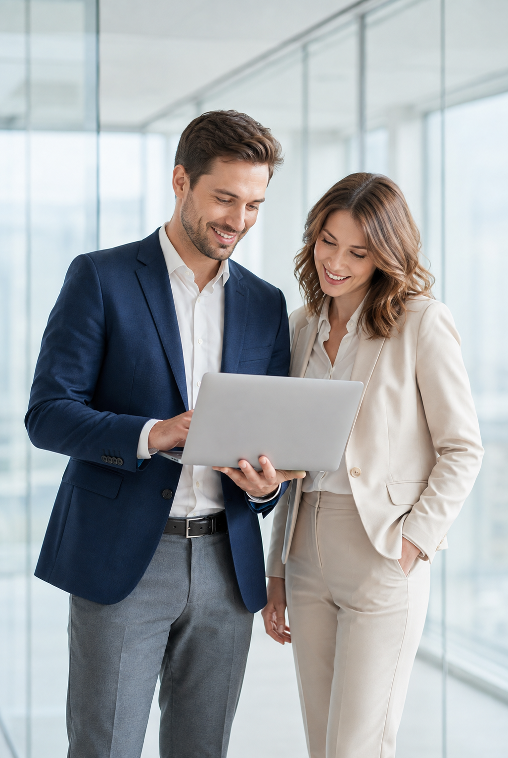 Deux professionnels consultant un site internet sur ordinateur portable