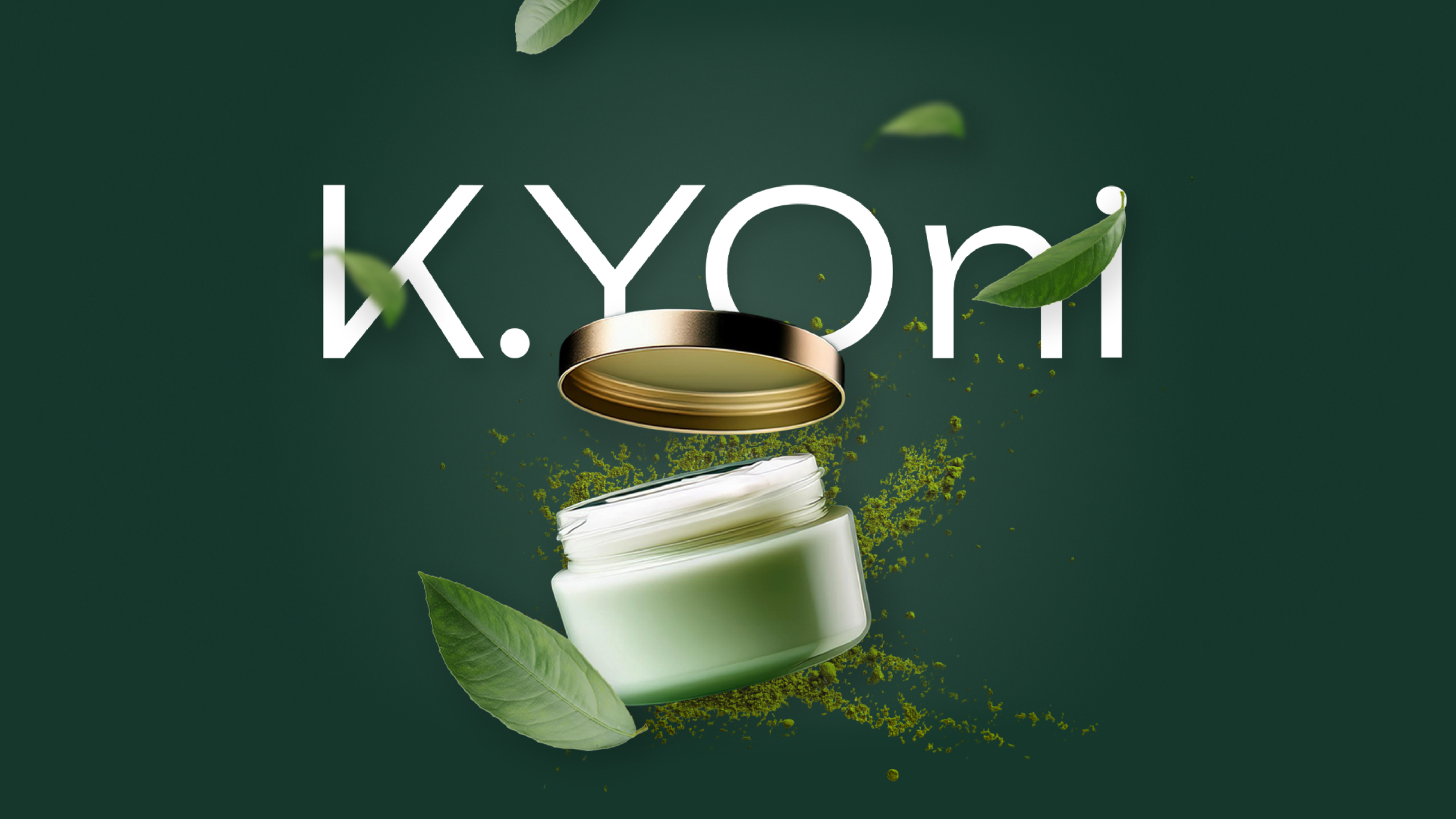 Logo K.YONI sur fond vert naturel, cosmétique bien-être organique